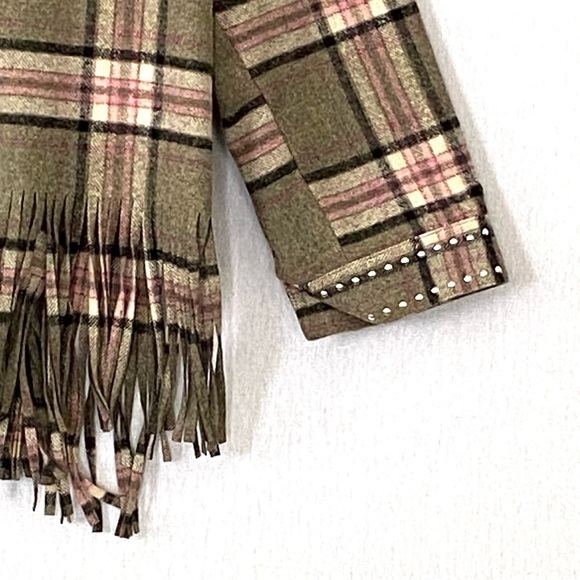 Zara Plaid Flannel Oversized Shacket with Fringe Hem and Studded Detailing - Picture 7 of 13